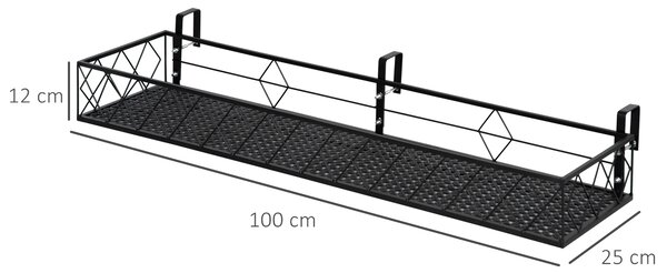 Outsunny Fioriera da Esterno con Ganci per Ringhiera, Portavasi per Balcone e Terrazzo in Metallo, 100x31x12cm, Nero|Aosom