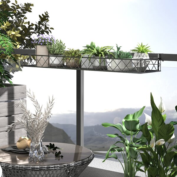 Outsunny Fioriera da Esterno con Ganci per Ringhiera, Portavasi per Balcone e Terrazzo in Metallo, 100x31x12cm, Nero|Aosom