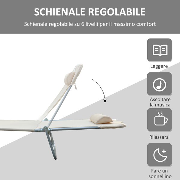 Outsunny Set di 2 Lettinida Giardino Pieghevoli con Schienale Reclinabile a 4 Livelli, Lettini Prendisole in Acciaio e Tessuto a Rete, Beige|Aosom