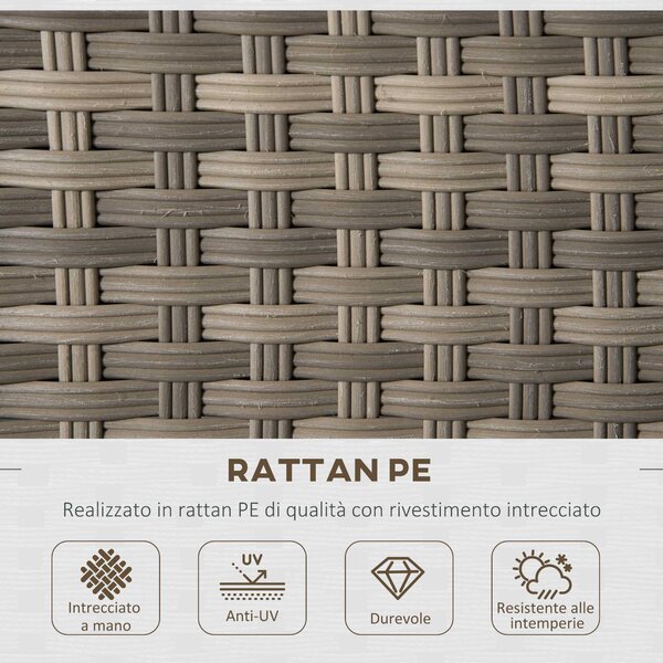 Outsunny Set Mobile da Giardino da 6 Pezzi in Rattan PE, Salotto con Divano 3 Posti, 2 Poltrone, 2 Sgabelli e Tavolo, Cuscini Sfoderabili, Grigio