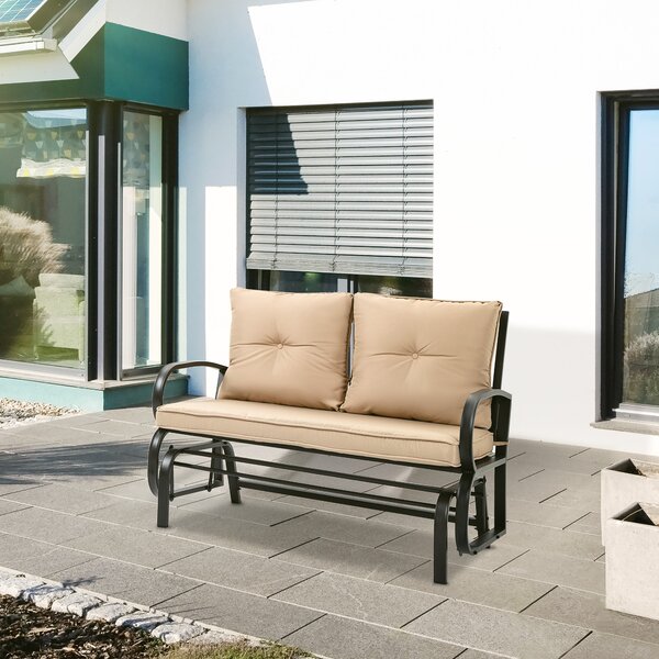 Outsunny Panchina a Dondolo da Giardino per 2 Persone con Cuscini Imbottiti per Seduta e Schienale, 122x70x87cm, Khaki|Aosom