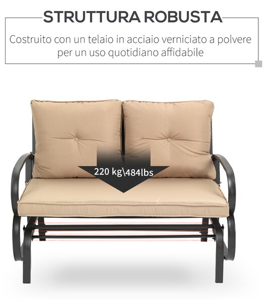 Outsunny Panchina a Dondolo da Giardino per 2 Persone con Cuscini Imbottiti per Seduta e Schienale, 122x70x87cm, Khaki|Aosom