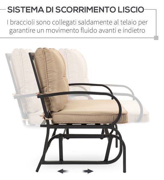 Outsunny Panchina a Dondolo da Giardino per 2 Persone con Cuscini Imbottiti per Seduta e Schienale, 122x70x87cm, Khaki|Aosom