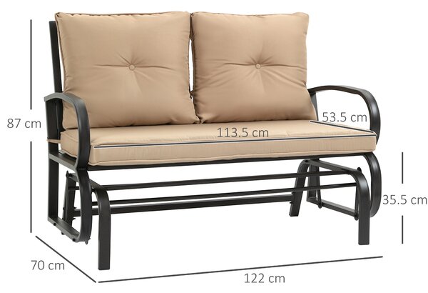 Outsunny Panchina a Dondolo da Giardino per 2 Persone con Cuscini Imbottiti per Seduta e Schienale, 122x70x87cm, Khaki|Aosom