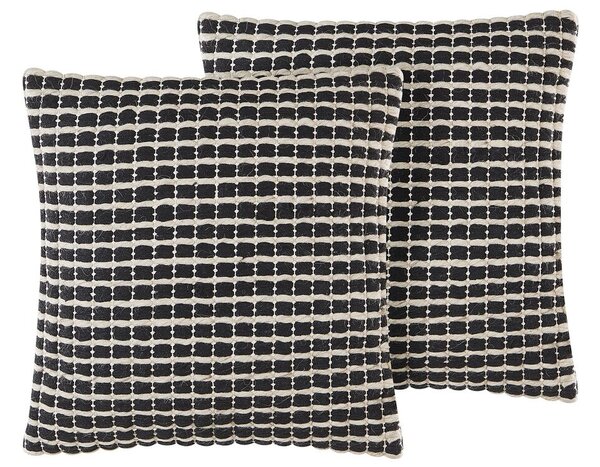 Set di 2 cuscini decorativi in cotone bianco e nero 45 x 45 cm federa motivo a quadri con imbottitura in poliestere Beliani
