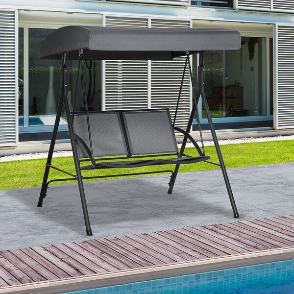 Outsunny Dondolo Giardino 2 Posti con Tettuccio Regolabile e Seduta in Texteline, Dondolo da Esterno in Acciaio, 140x118x162cm, Grigio | Aosom Italy