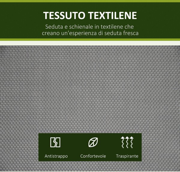 Outsunny Dondolo Giardino 2 Posti con Tettuccio Regolabile e Seduta in Texteline, Dondolo da Esterno in Acciaio, 140x118x162cm, Grigio | Aosom Italy
