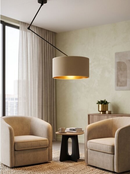 Lampadario LED regolabile su asta GORTA 1xE27/60W/230V beige/oro