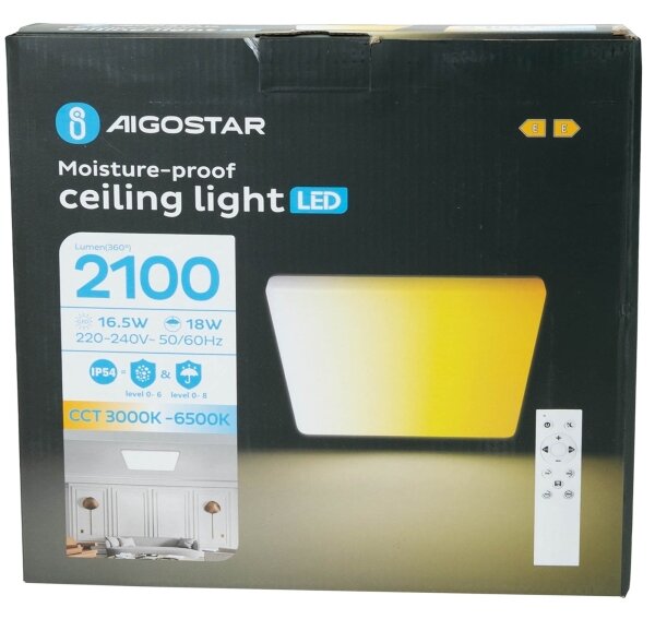 Aigostar - Plafoniera LED per bagno LED/18W/230V 3000K-6500K IP54 + telecomando