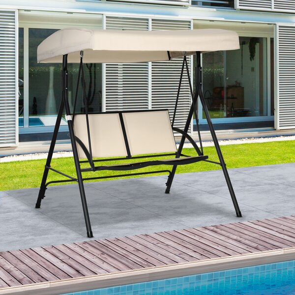 Outsunny Dondolo a 2 Posti da Giardino per Esterni con Tettuccio Regolabile e Seduta in Texteline, 140x118x162cm Beige|Aosom