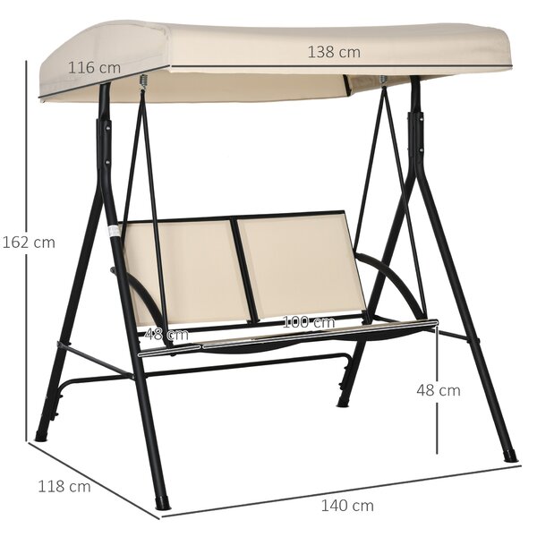 Outsunny Dondolo a 2 Posti da Giardino per Esterni con Tettuccio Regolabile e Seduta in Texteline, 140x118x162cm Beige|Aosom