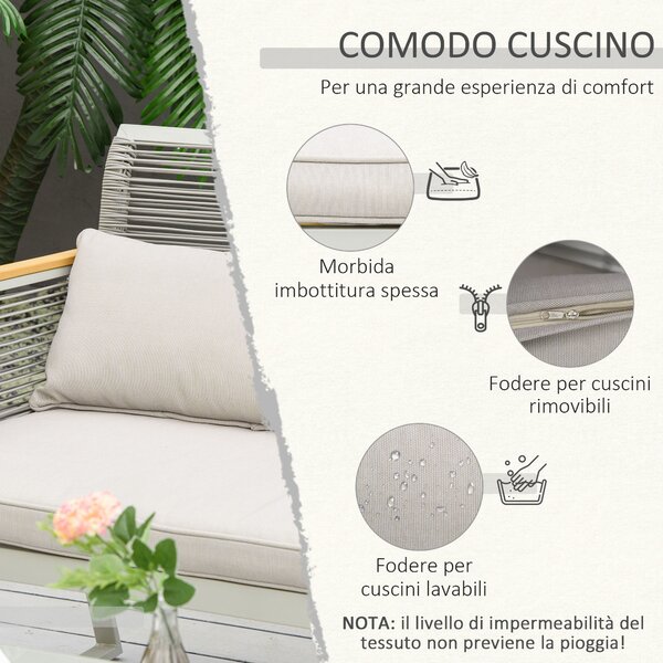 Outsunny Set da Giardino 4 Pezzi in Rattan PE con 2 Poltrone, Divanetto e Tavolino da Caffè in Vetro Temperato Grigio|Aosom