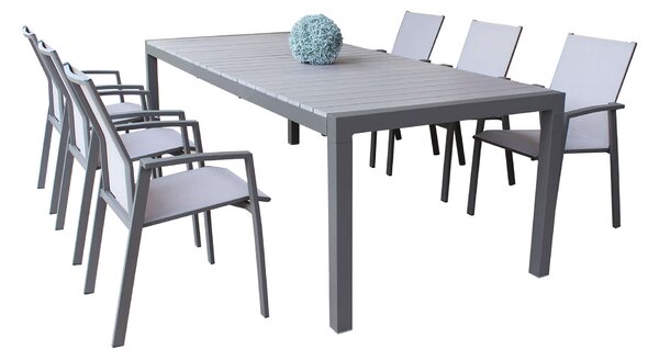 LOIS - set tavolo in alluminio cm 162/242x100x74 h con 6 sedute