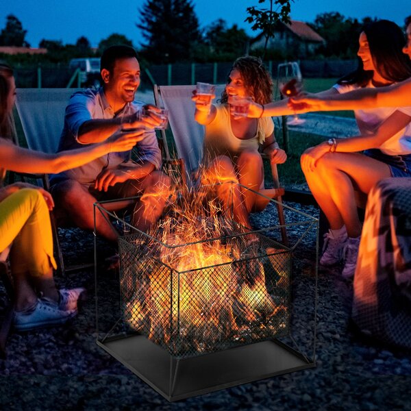 Outsunny Braciere da Giardino Portatile in Metallo, Braciere da Esterno con Design Sospeso e Attizzatoio, 45x45x43cm Nero|Aosom