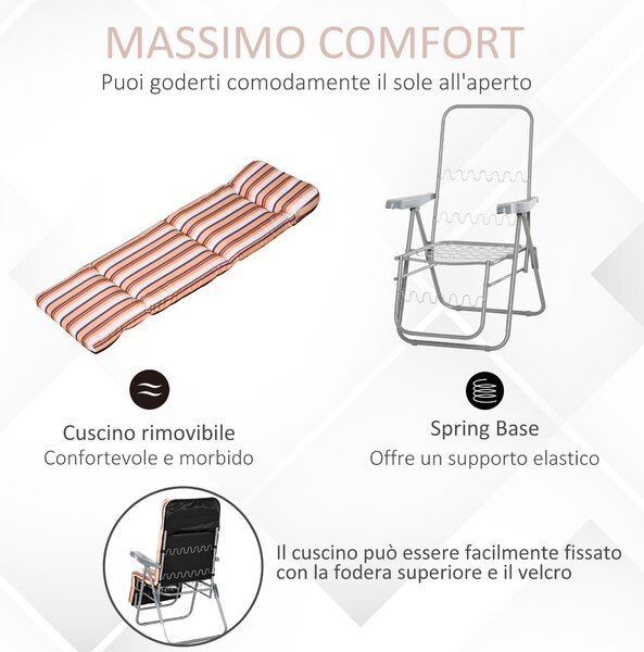 Outsunny Sedia Sdraio per Esterni da 2 Pezzi Pieghevole e Reclinabile, Lettino Prendisole con Cuscino Imbottito, Arancione|Aosom