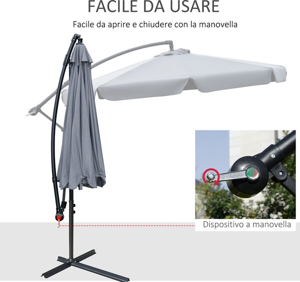 Outsunny Ombrellone Giardino a Braccio, Apertura Manovella, Inclinabile, Φ265x265cm, Protezione Solare, Grigio|Aosom