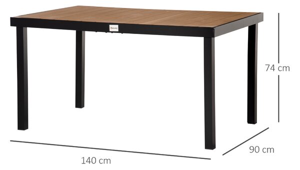 Outsunny Tavolo da Giardino per 6 Persone in Alluminio, Tavolo da Esterno in Plastica per Terrazzo e Balcone, Nero e Color Legno