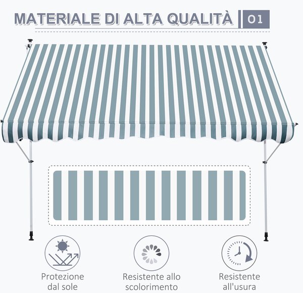 Outsunny Tende da sole per esterno 3x1.5m, Tenda per balcone a Bracci con Manovella in Metallo e Parasole in Poliestere, Verde | Aosom Italy