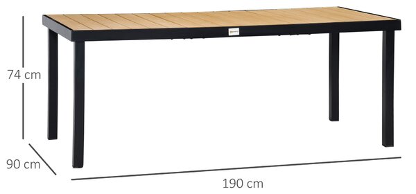 Outsunny Tavolo da Giardino per 8 Persone in Alluminio, Tavolo da Esterno in Plastica per Terrazzo e Balcone, Nero e Color Legno