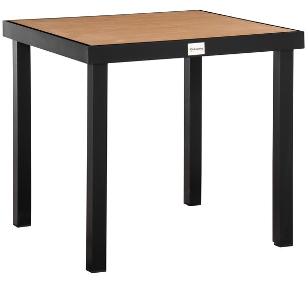 Outsunny Tavolo da Giardino per 4 Persone in Alluminio, Tavolo da Esterno per Terrazzo e Balcone, Tavolino Quadrato Nero e Color Legno