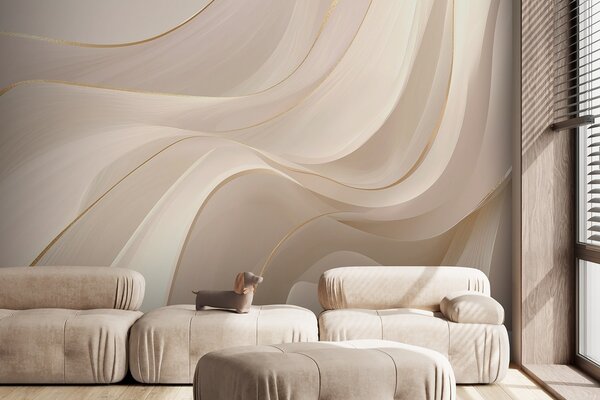 Carta da parati Onde fluide con accenti gialli in una luce cremosa, Carta da parati lastrazione, w09303 : Uwalls.it
