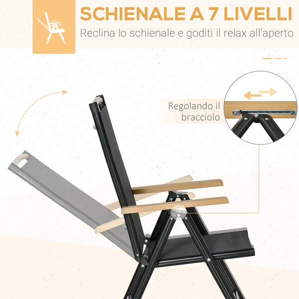 Outsunny Tavolo da Giardino Pieghevoli e Regolabili con 6 Sedie, Set 7 Pezzi Mobili in Texteline, Nero | Aosom Italy