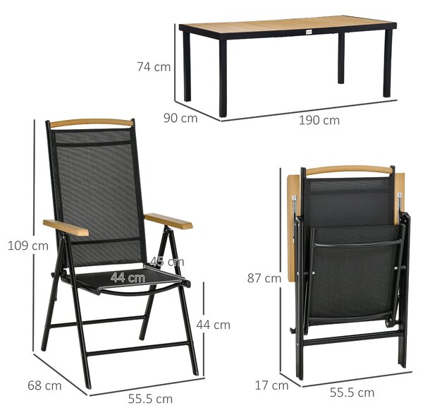 Outsunny Tavolo da Giardino Pieghevoli e Regolabili con 6 Sedie, Set 7 Pezzi Mobili in Texteline, Nero | Aosom Italy