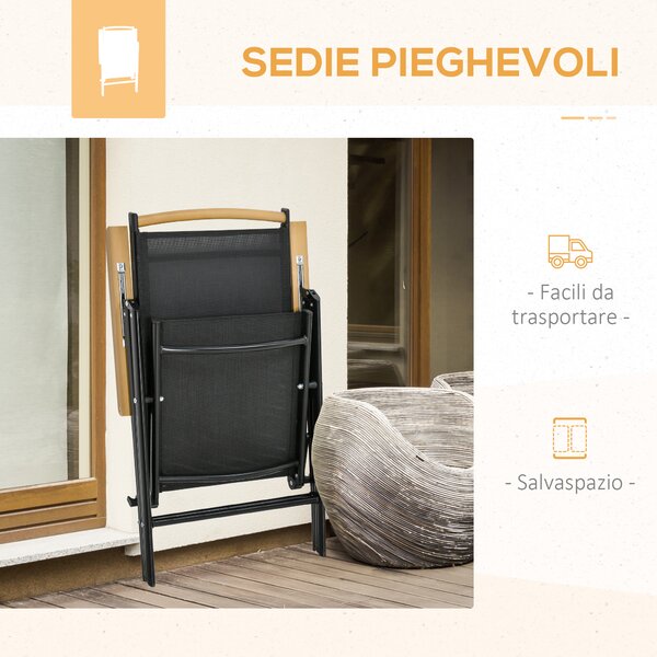 Outsunny Tavolo da Giardino Pieghevoli e Regolabili con 6 Sedie, Set 7 Pezzi Mobili in Texteline, Nero | Aosom Italy
