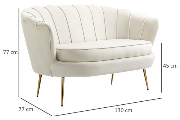 HOMCOM Divano Vintage 2 Posti in Stile Industrial Chic, Divanetto Francese per Ingresso in Velluto, 130x77x77 cm, Crema | Aosom Italy