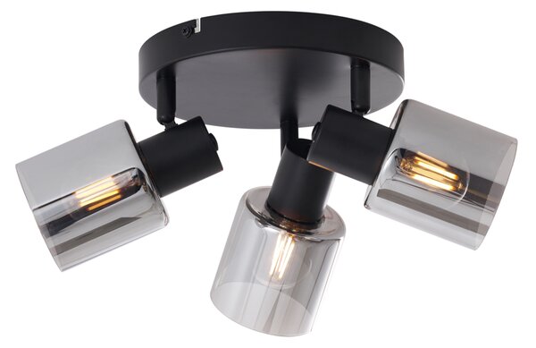 Plafoniera moderna nera con vetro fumé rotonda a 3 luci - Cilin