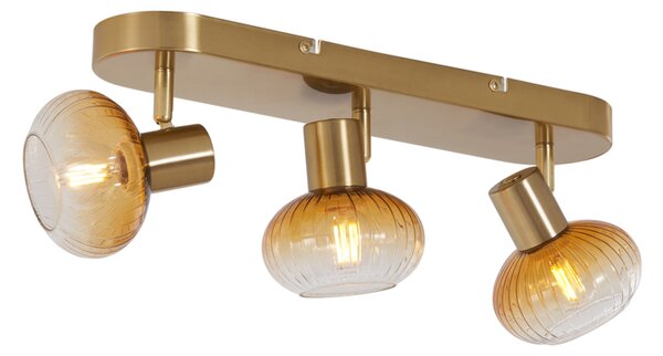 Faretto da soffitto rotondo oro con vetro ambra 3 luci - Teddy