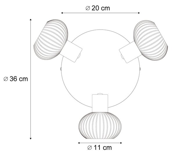 Faretto da soffitto moderno nero con vetro fumé rotondo a 3 luci - Teddy