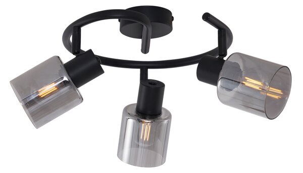 Plafoniera Moderna Nera con Vetro Fumé a Spirale 3 Luci - Cilin