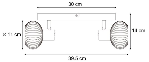 Faretto da soffitto rotondo nero con vetro fumé 2 luci - Teddy