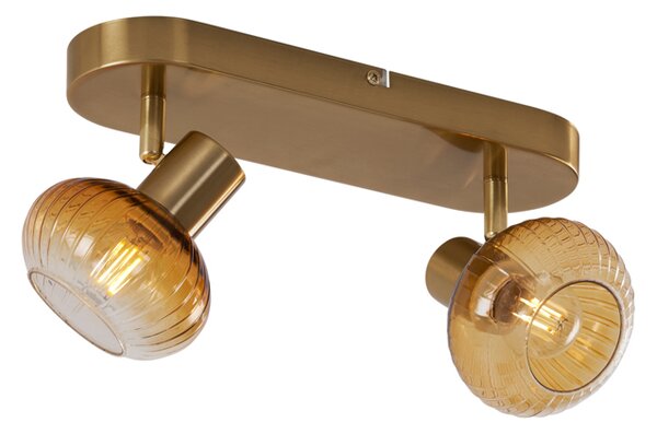Faretto da soffitto rotondo oro con vetro ambra 2 luci - Teddy