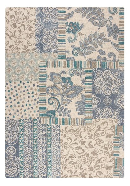 Tappeto blu/beige in lana tessuto a mano 200x290 cm Eloise Patchwork – Flair Rugs
