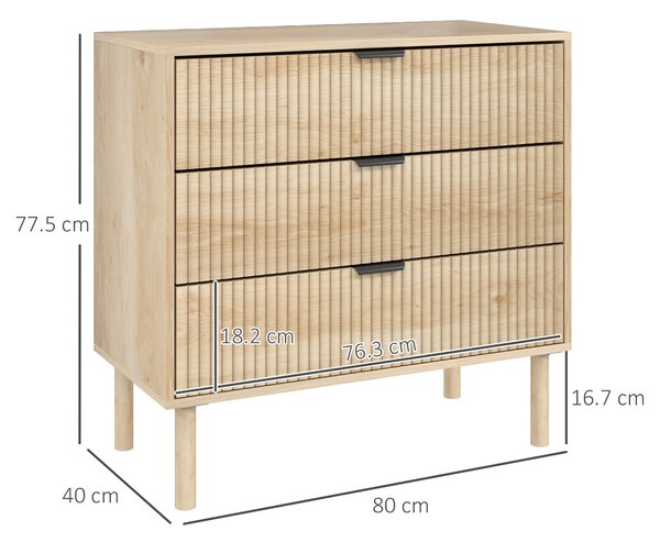 HOMCOM Cassettiera 3 Cassetti in Legno per Camera e Ingresso Stile Nordico, 80x40x77.5 cm, Rovere
