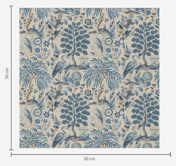 Carta da parati Stile Toile de Jouy con uccelli blu e alberi tropicali, Parati fiori e piante classici, a00382 : Uwalls.it