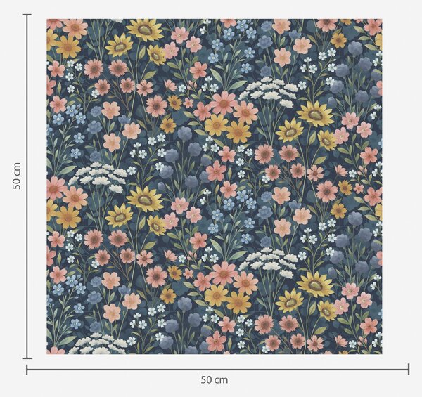 Carta da parati Fiori di prato colorati ad acquerello su blu navy, Parati fiori e piante classici, a00381 : Uwalls.it