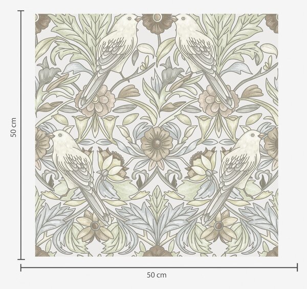 Carta da parati Uccelli Art Nouveau e fiori stilizzati in pastello, Parati fiori e piante classici, a00385 : Uwalls.it