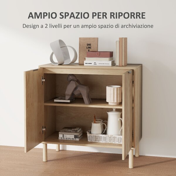 HOMCOM Credenza Multiuso Moderna in Legno a 2 Livelli, Mobile Contenitore con Ripiano Regolabile su 3 Livelli, 78x40x77.5 cm, color Rovere|Aosom Italy