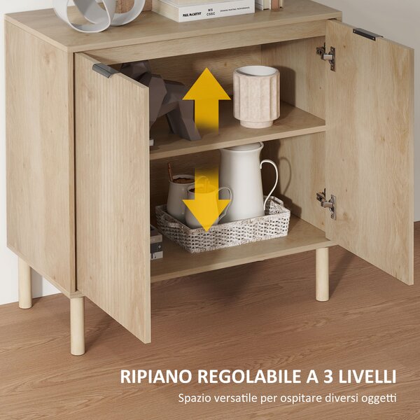 HOMCOM Credenza Multiuso Moderna in Legno a 2 Livelli, Mobile Contenitore con Ripiano Regolabile su 3 Livelli, 78x40x77.5 cm, color Rovere|Aosom Italy