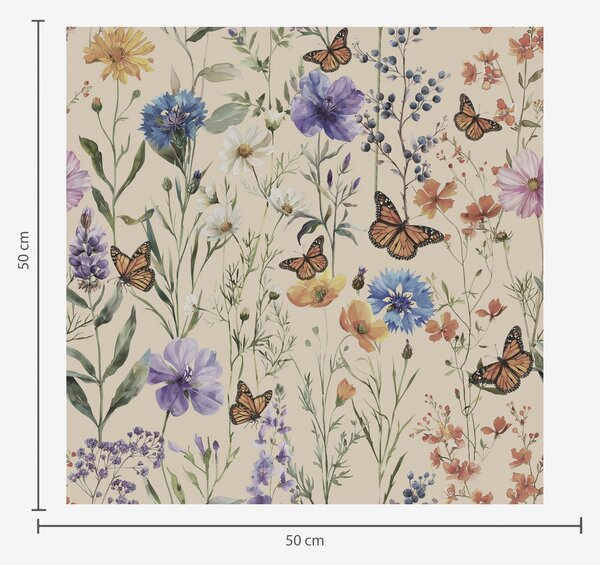 Carta da parati Fiori di campo e farfalle in un morbido stile acquerello, Parati fiori e piante classici, a00389 : Uwalls.it
