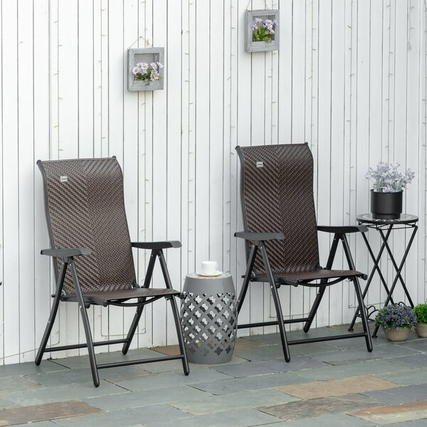 Outsunny Set di 2 Sedie da Giardino Pieghevoli in Rattan PE con Schienale Regolabile e Braccioli, Rosso e Nero | Aosom