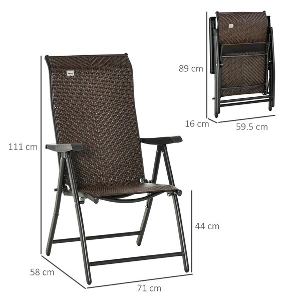 Outsunny Set di 2 Sedie da Giardino Pieghevoli in Rattan PE con Schienale Regolabile e Braccioli, Rosso e Nero | Aosom