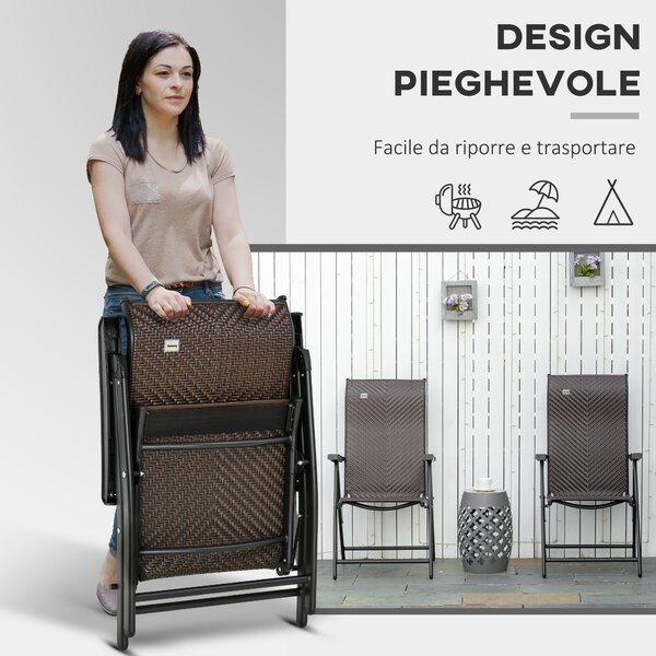 Outsunny Set di 2 Sedie da Giardino Pieghevoli in Rattan PE con Schienale Regolabile e Braccioli, Rosso e Nero | Aosom