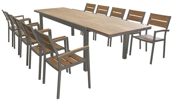 VIDUUS - set tavolo in alluminio e polywood cm 200/300 x 95 x 75 h con 10 poltrone Viduus