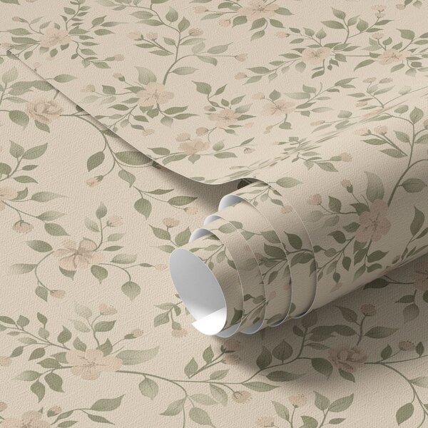 Carta da parati Delicati rami di fiori pastello su sfondo beige, Parati fiori e piante classici, a00390 : Uwalls.it
