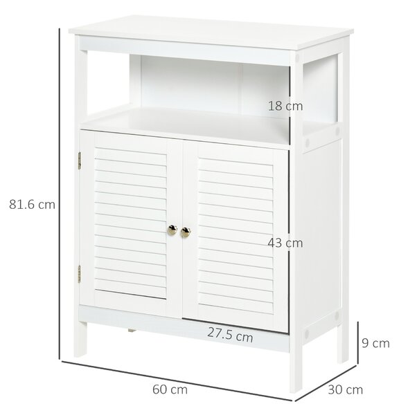 Kleankin Mobile Bagno Salvaspazio con 2 Ripiani e Antine in Legno a Persiana, Maniglie in Metallo Cromato, 60x30x81.6 cm, Bianco | Aosom Italy