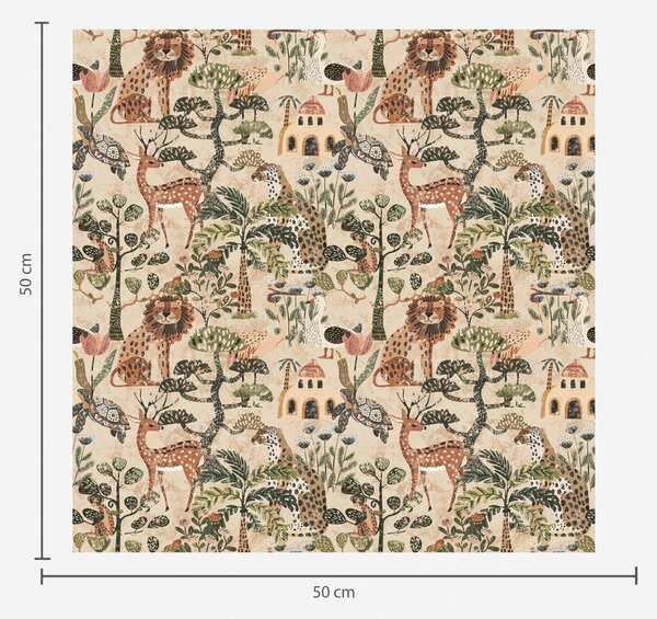 Carta da parati Animali da safari e foglie della savana nei caldi toni della terra, Parati fiori e piante classici, a00392 : Uwalls.it